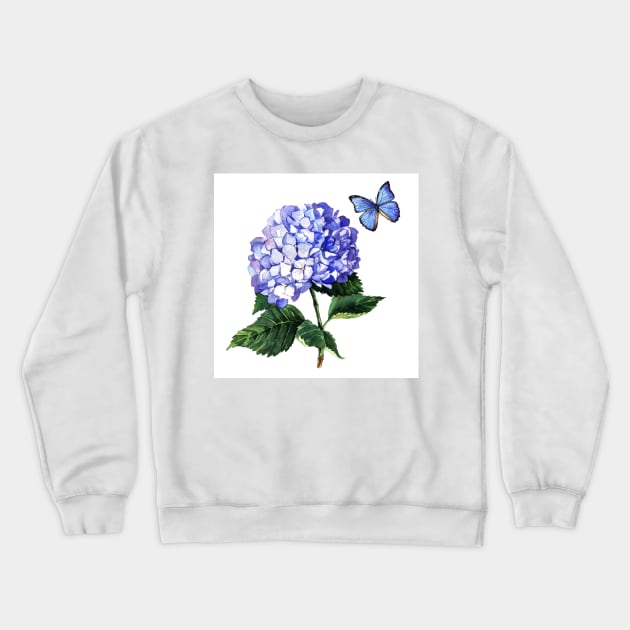 Blue hydrangea and butterfly Crewneck Sweatshirt by AnnaY 